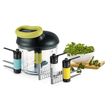 Tefal K13210 5-Second Electric Food Chopper, 900ml; Universal chopper for vegetables, fruit, nuts, garlic, and baby food. Includes additional ice crusher, puree, and stirring attachments, black/green, on sale